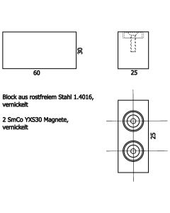 Hochtemperaturmagnet 60 x 30 x 25 mm, rostfrei