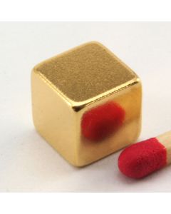 NdFeB N45 Würfelmagnet 7,5 mm Kantenlänge, vergoldet