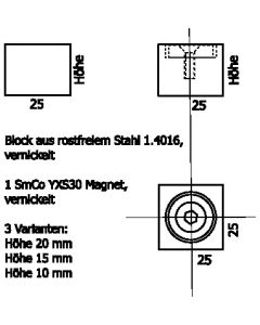 Hochtemperaturmagnet 25 x 25 x 10 mm, rostfrei